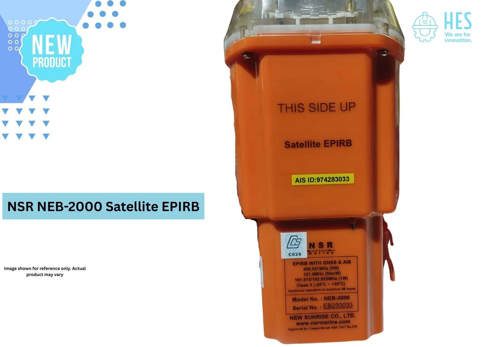 Brand new NSR Marine NEB-2000 EPIRB showing AIS ID 974283033